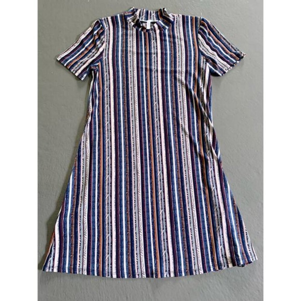 Vertical Striped Mock Neck Mini Dress XS